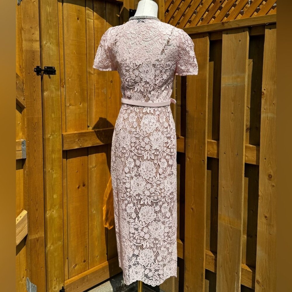 🆕 SELF-PORTRAIT 🧿 BNWOT Pink Lace Diamante Bow Midi Dress, Sz US 4 / UK 8 - Picture 9 of 16